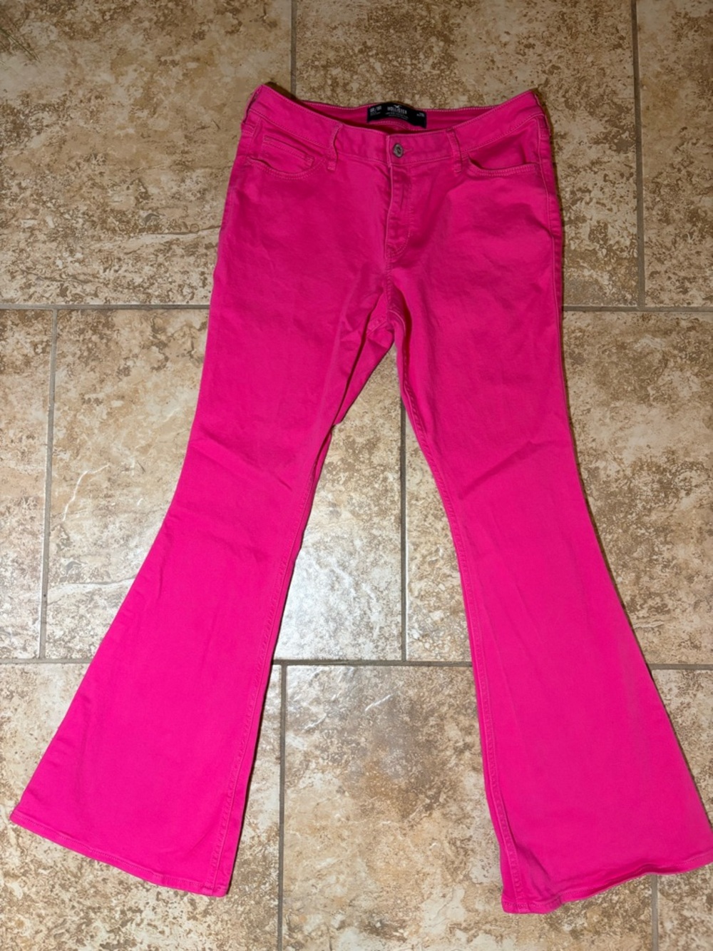 Hollister Jeans Womens 9R Pink Denim Pants Low Rise Flare Bell Stretch Flex 70s